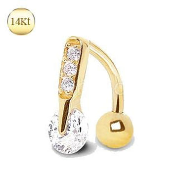 14Kt Yellow Gold Navel Ring with Top Down Gems